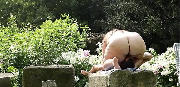  Cock tugging plumper sucking outdoors